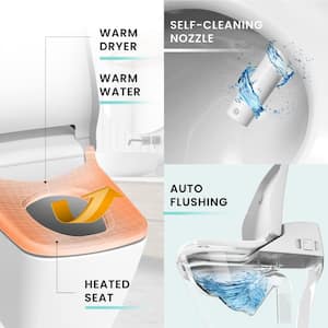 Stylement Tankless Smart One Piece Bidet Toilet Square in White, Auto Flush, Heated Seat