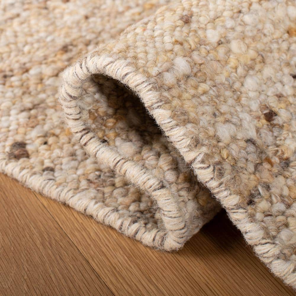 Beige Handwoven Wool Rectangular Area Rug 5' x 8'