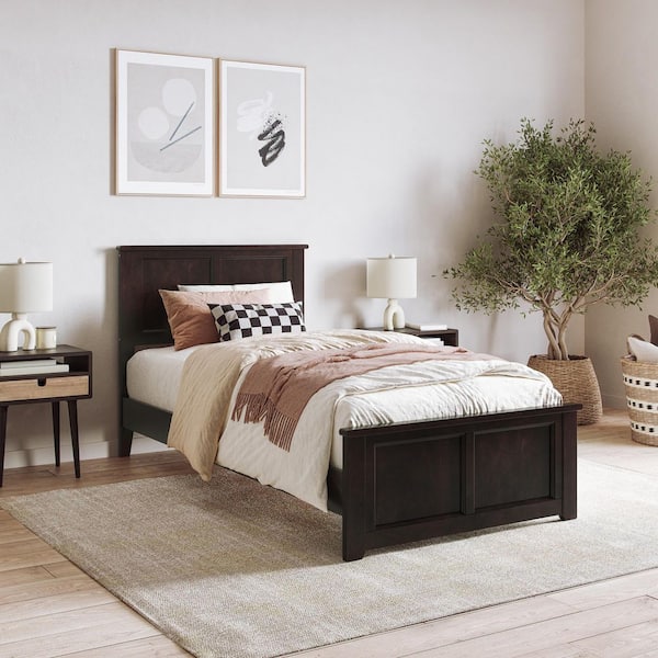 AFI Charlotte Espresso Black Solid Wood Frame Twin XL Low Profile Platform Bed with Matching Footboard
