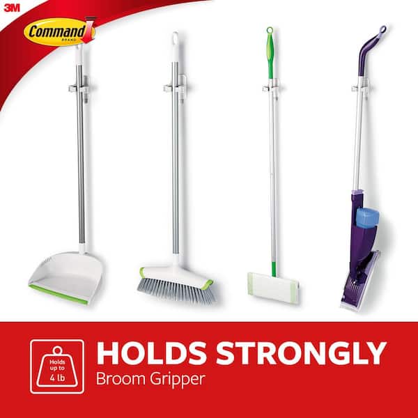 Command Broom and Mop Grippers Wall Hook, White, Damage Free