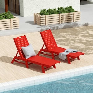 Laguna 2-Piece Red HDPE All Weather Fade Proof Plastic Reclining Outdoor Patio Adjustable Chaise Lounge Chairs