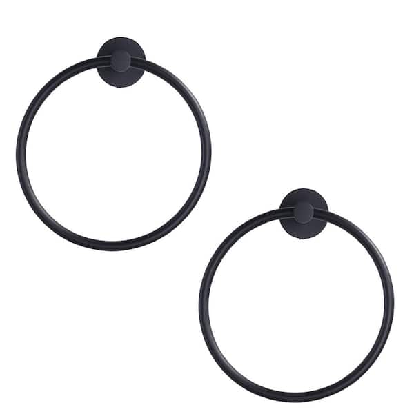 ALEASHA Wall Mounted Towel Ring in Matte Black (2-Pieces)