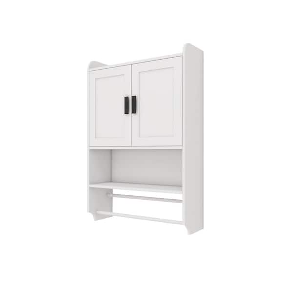 21.6 in. W x 32.5 in. H Rectangular White Engineered Wood Surface Mount Medicine Cabinet without Mirror, with Towels Bar