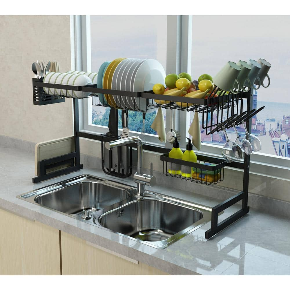 Tier Black Dish Drainer Rack, Stainless Steel Dish Drying Rack Kitchen,  Dish Drainers Draining Board With Drip Tray, Rust Proof Large Dish Rack