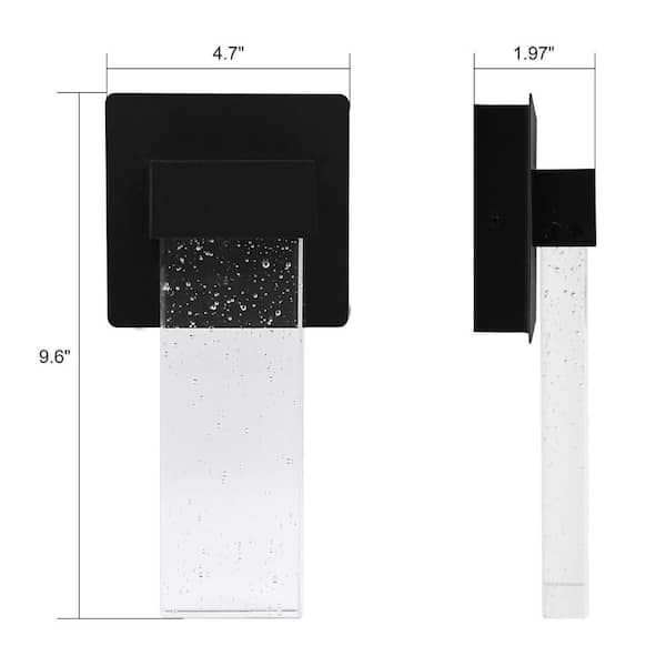 1-Light Outdoor Sconce Black LED Wall Lamp with Crystal Bubble Glass - No Bulb Needed