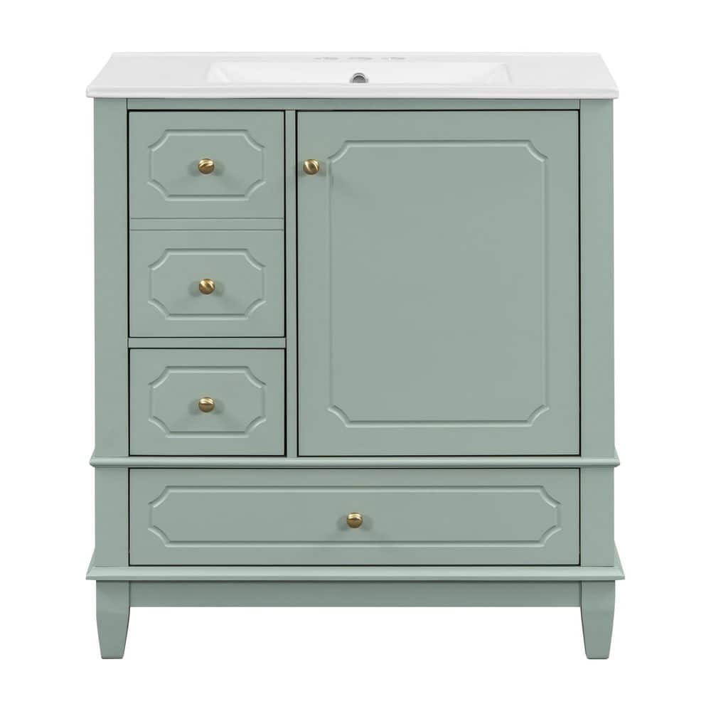 30 in. Single Sink Freestanding Light Green Bath Vanity with White Ceramic Sink Top price history on PriceWatchPro