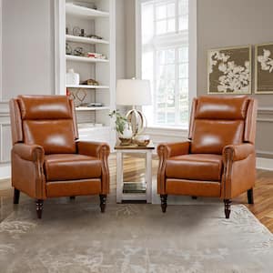 30 in. Brown Modern Genuine Leather Recliner with Nailhead Trim Adjustable Push Back and Solid Wooden Legs (set of 2)