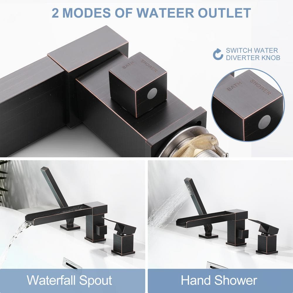 Oil Rubbed Bronze Waterfall Tub Faucet with Hand Shower