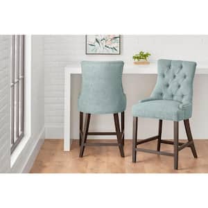 Bakerford Aloe Blue Upholstered Counter Stool with Back (Set of 2)