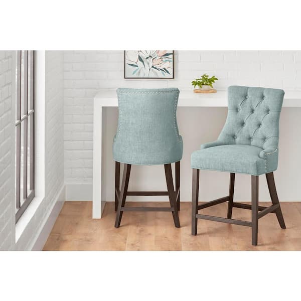 StyleWell Bakerford Aloe Blue Upholstered Counter Stool with Back (Set of 2)