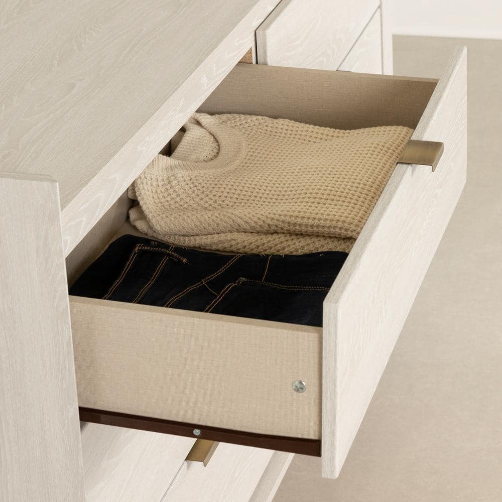 Winter Oak Glam Double Dresser with Brass Accents and Wide Storage