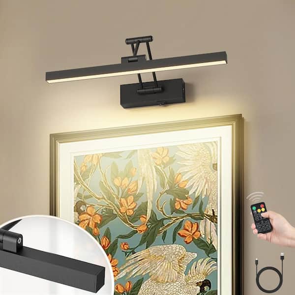 Matte Black 16 in. LED Picture Light with Remote Control Dimmable and Swivel