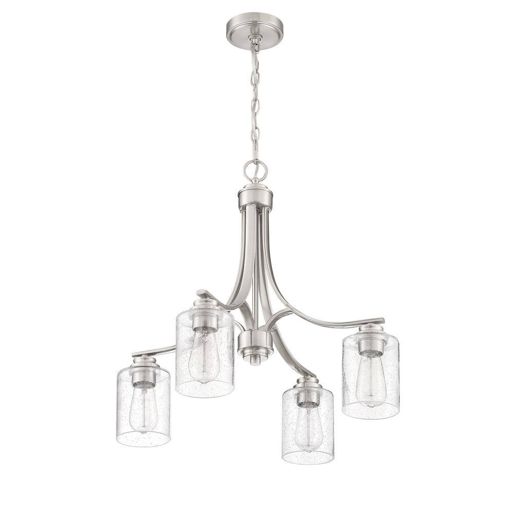 Polished Nickel 4-Light Chandelier with Clear Seeded Glass Shades