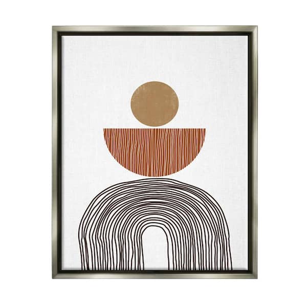 The Stupell Home Decor Collection Boho Shapes Stacked Round Curve Brown White by JJ Design House LLC Floater Frame Abstract Wall Art Print 17 in. x 21 in.