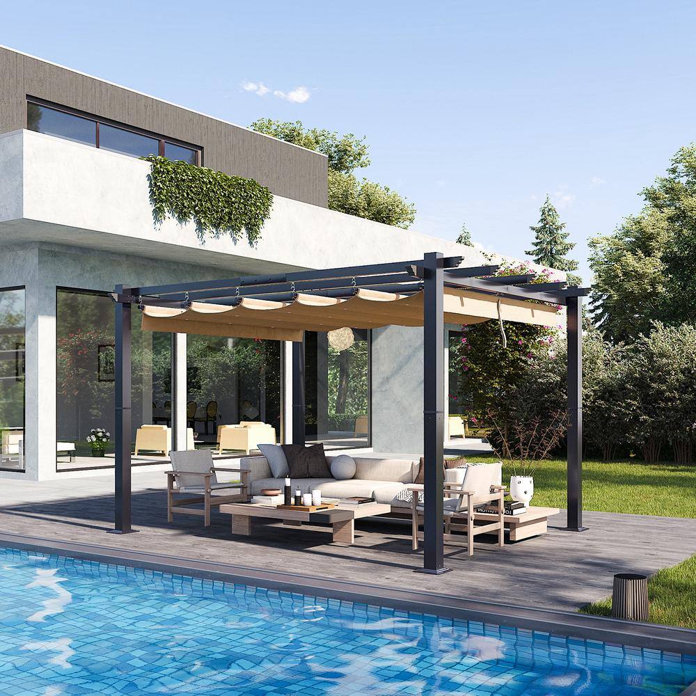 Sizzim 12 ft. x 10 ft. Khaki Aluminum Outdoor Patio Pergola with