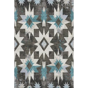 Mayfield Premium Machine Washable Abstract AMF1893 Coffee 5 ft. x 7 ft. 6 in. Area Rug