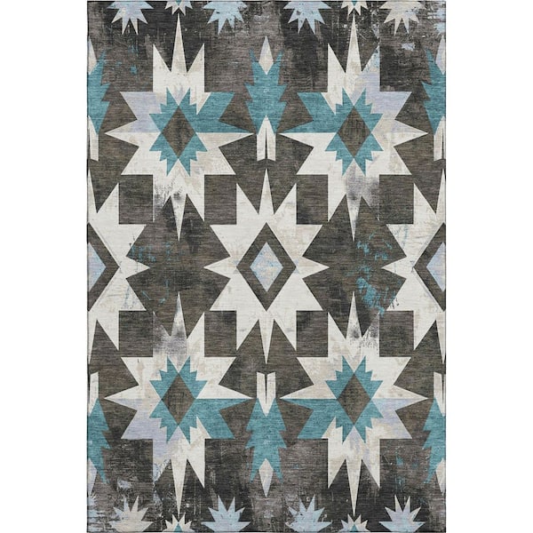Mayfield Premium Machine Washable Abstract AMF1893 Coffee 8 ft. x 10 ft. Area Rug