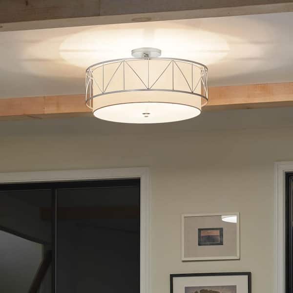 KICHLER Birkleigh 24 in. 4-Light Satin Nickel Hallway Art Deco Semi-Flush Mount Ceiling Light with Satin Etched Glass