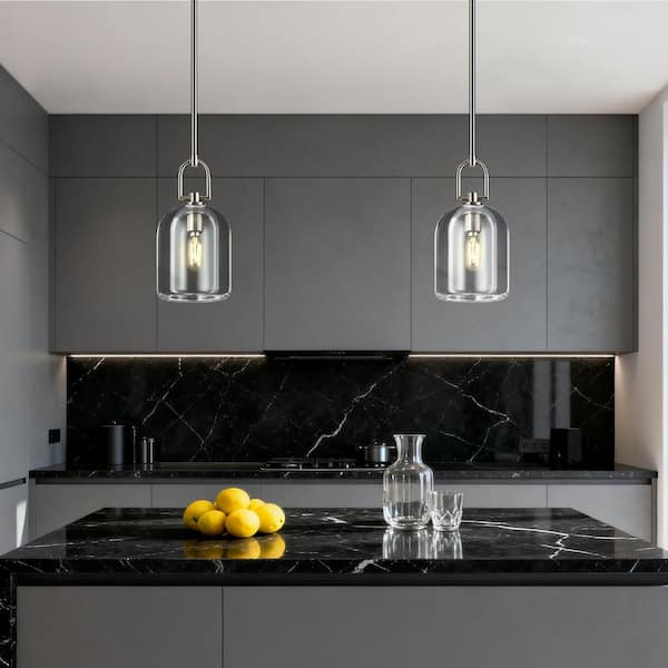 Home Lighting 40-Watt 2-light Nickel Thick Crystal Modern Pendant Lights for Kitchen Island (AD-2Pack)