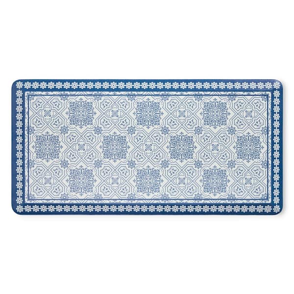 Comfort Anti Fatigue Strie Medallion Navy Blue 19.6 in. x 39 in. Rectangle Kitchen Mat
