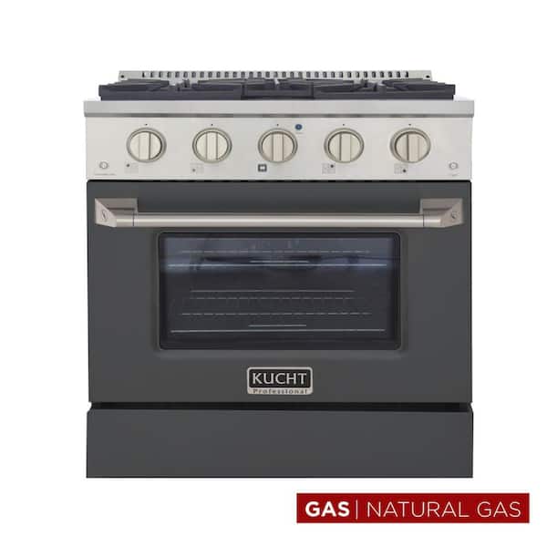 Pro-Style 30 in. 4.2 cu. ft. 4-Burners Natural Gas Range with Convection Oven in Stainless Steel & Cement Grey Oven Door