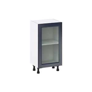 18 in. W x 14 in. D x 34.5 in. H Devon Painted Blue Shaker Assembled Shallow Base Kitchen Cabinet with Glass Door
