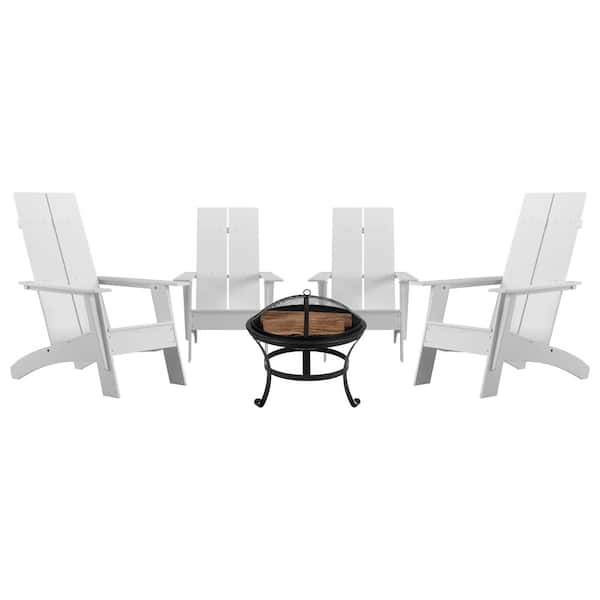 Carnegy Avenue White 5-Piece Plastic Resin Patio Fire Pit Seating Set