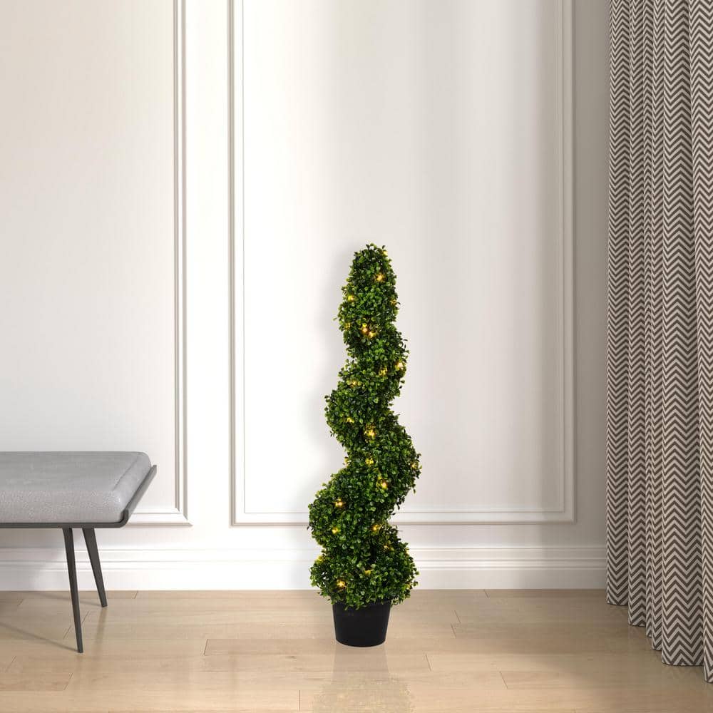Elegant Outdoor Boxwood Spiral Topiary with Warm White LED Lights