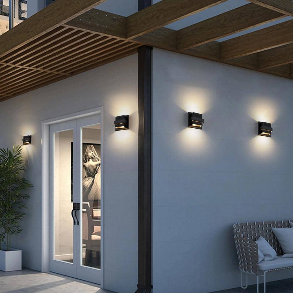 Tiered Matte Black Aluminum LED Outdoor Wall Sconce