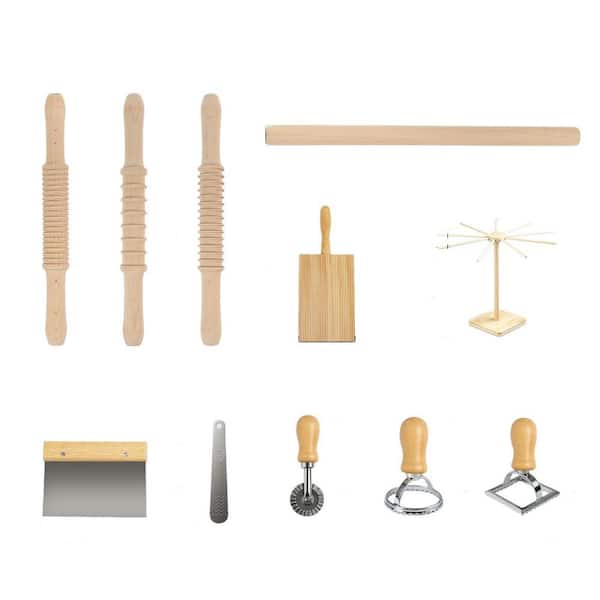 11 Piece Pasta Making Kit with 3 Size Threaded Rolling Pins Long Rolling Pin Rotatable Pasta Drying Rack for Cooking