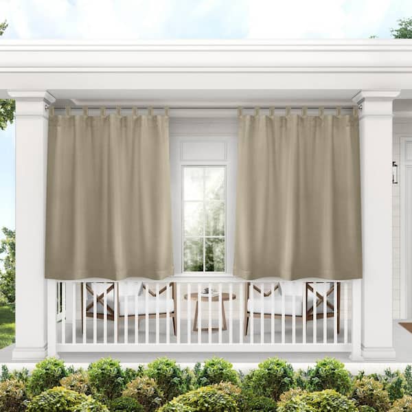 EXCLUSIVE HOME Cabana Taupe Solid Light Filtering 54 in. x 144 in. Hook/Loop Tab Top Curtain Panel (Set of 2)
