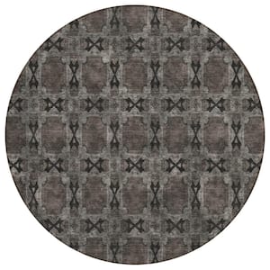 Chantille ACN564 Gray 8 ft. x 8 ft. Round Machine Washable Indoor/Outdoor Geometric Area Rug