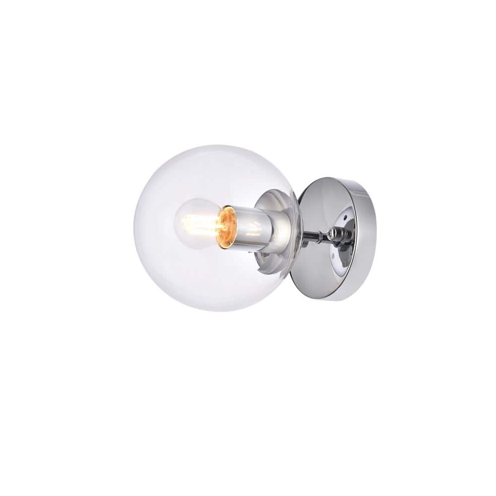 Home Living 6 in. 1-Light Chrome Vanity Light with Glass Shade