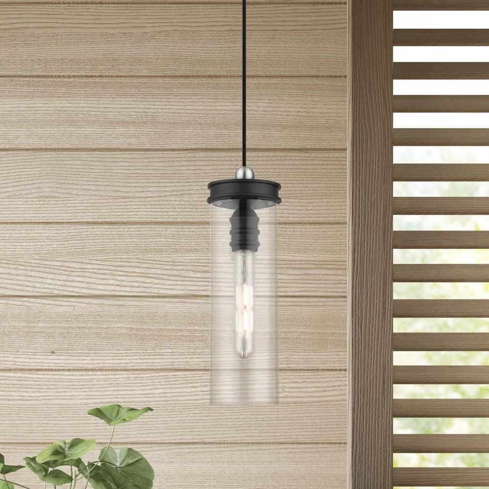 DeVoe Black and Brushed Nickel Mini Pendant with Clear Glass