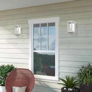 Wessex 9.5 in. 1-Light Brushed Nickel Outdoor Hardwired Wall Lantern Sconce with No Bulbs Included