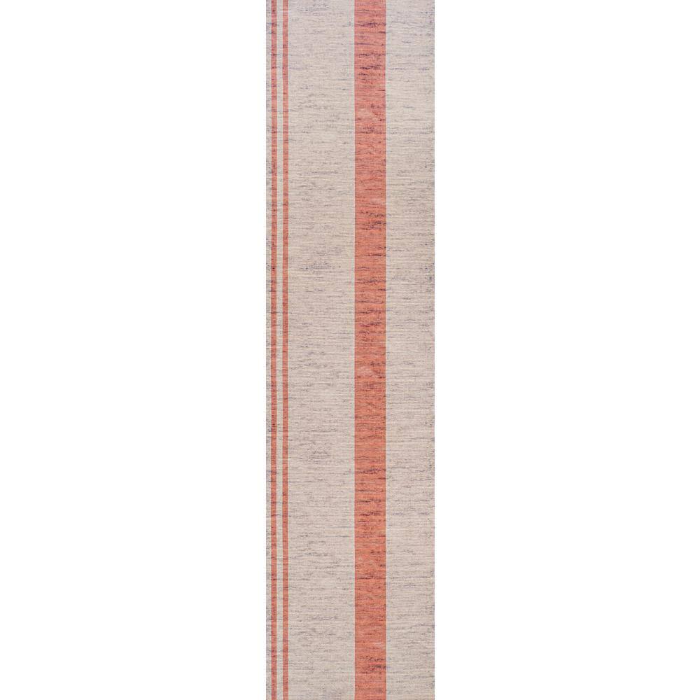 Ivory and Peach Distressed Stripe Washable Synthetic Runner Rug