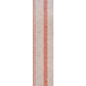 Raita Modern Distressed Stripe Machine-Washable Ivory/Pink 2 ft. x 8 ft. Area Rug