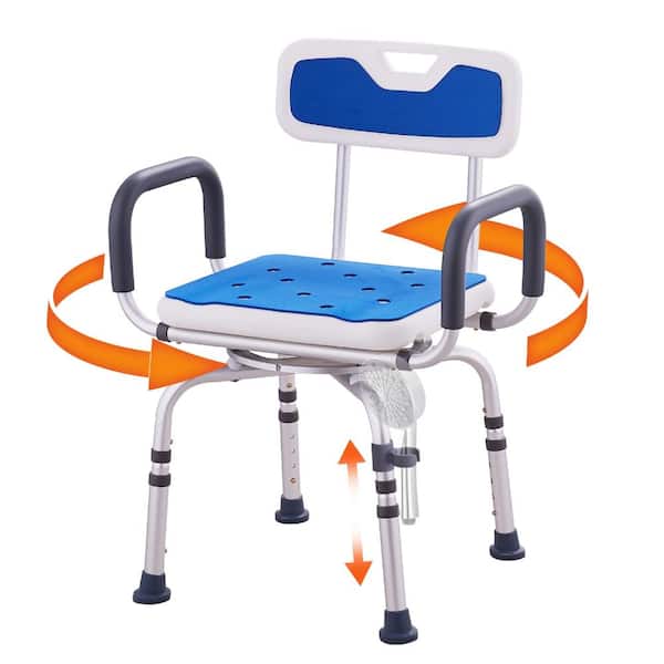 360° Swivel Shower Chair, Adjustable Seat with Armrests & Backrest, Non-Slip Rotating Bath Chair, 400 Lbs Capacity