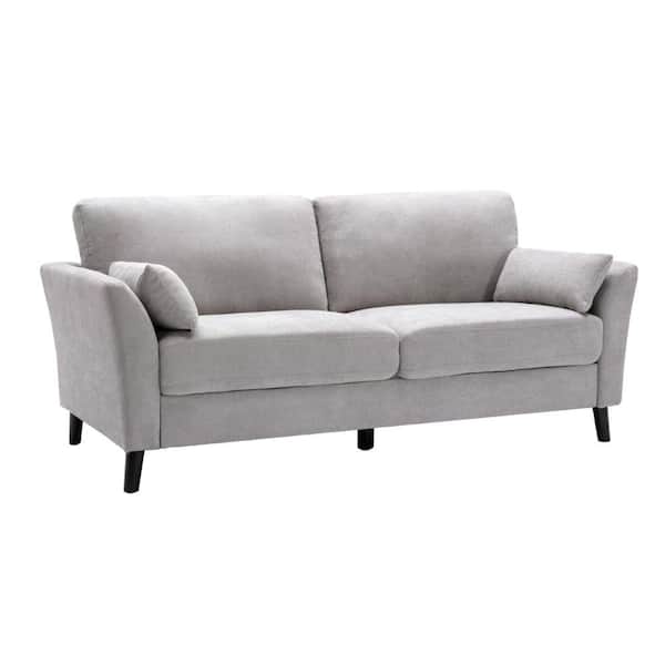 Benjara Gray and Brown Flared Arm Velvet Upholstery Modern Contemporary Style Sofa with Throw Pillows and Padded Cushions
