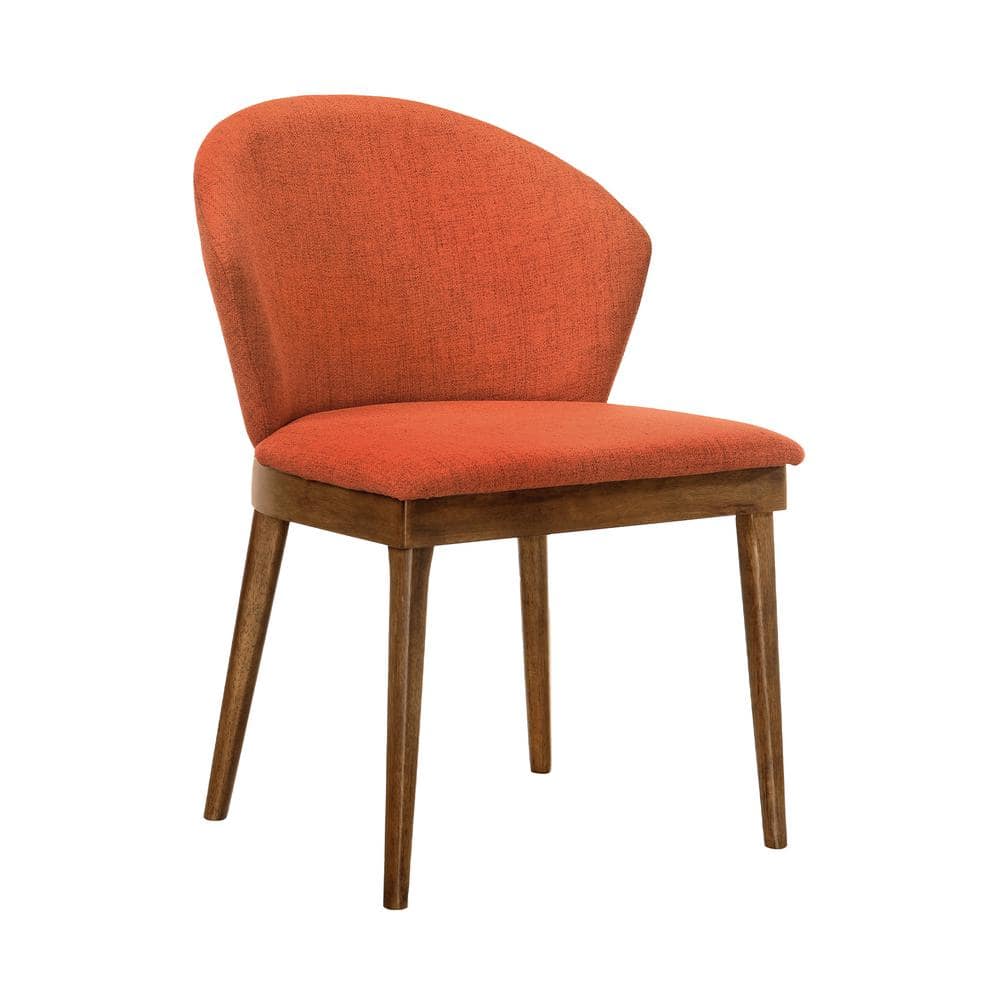 Sleek Orange Fabric Upholstered Side Chair with Walnut Wood Frame