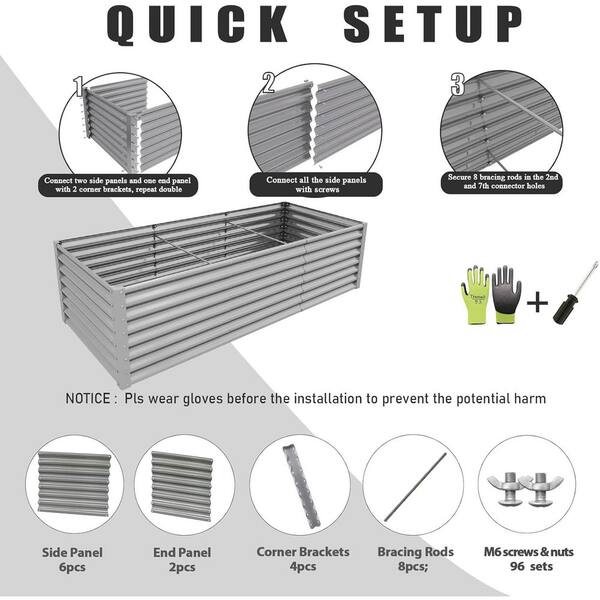 Gray 96 in. x 36 in. x 24 in. Galvanized Raised Garden Bed