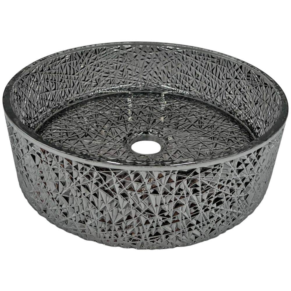 Light Black Textured Glass Circular Bathroom Vessel Sink