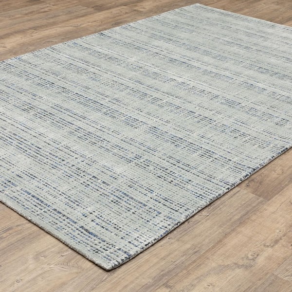 Civic Blue 2 ft. x 8 ft. Geometric Stripe Viscose-Wool Blend Mixed-Pile Indoor Runner Area Rug