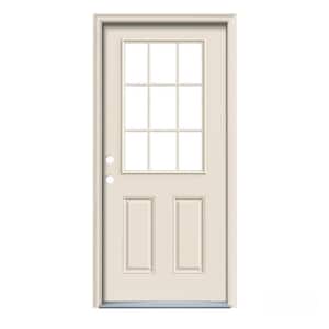 32 in. x 80 in. Primed Right-Hand Inswing 9 Lite Clear Steel Prehung Back Door with Brickmould
