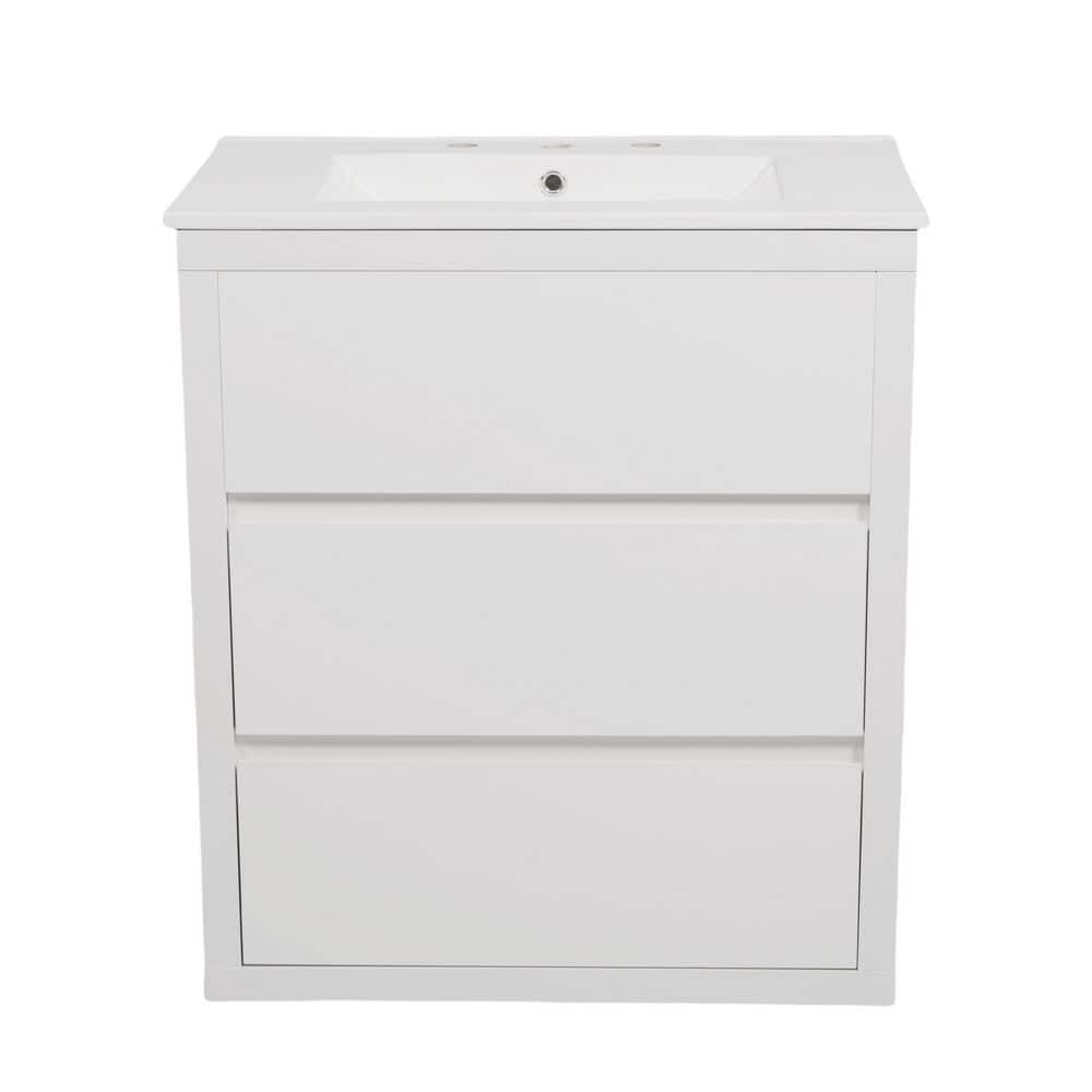 30 in. White Wood Rectangle Vessel Sink Bathroom Vanity Combo with 2 Full-Extension Drawers price history on PriceWatchPro
