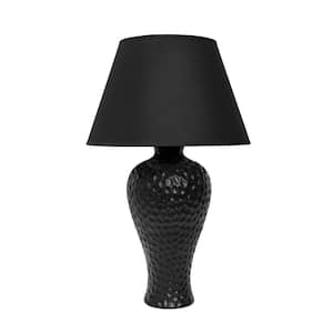 20.08 in. Black Traditional Ceramic Textured Imprint Winding Table Desk Lamp with Matching Empire Fabric Shade