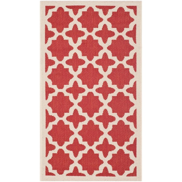 SAFAVIEH Courtyard Red/Bone Doormat 3 ft. x 5 ft. Geometric Indoor/Outdoor Patio Area Rug