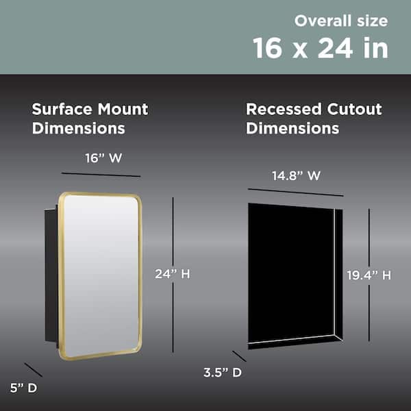 16-in x 24-in Surface/Recessed Mount Gold Mirrored Medicine Cabinet