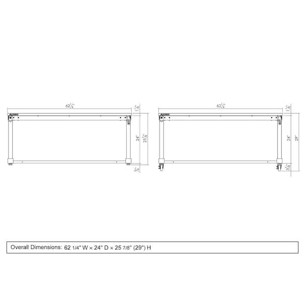 Husky - 62 in. W x 24 in. D Adjustable Height Black Workbench Table with Solid Wood Top