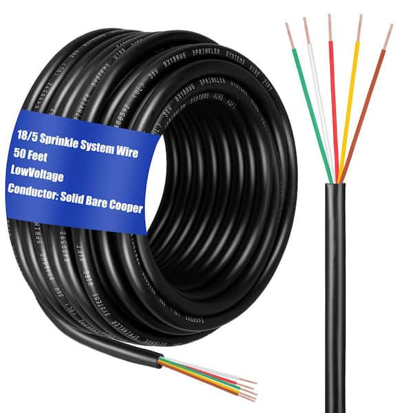 Sprinkler Wire 50 ft. 18/5 Gauge UV Resistant PVC Jacket Solid Bare Copper Conductor for Underground Sprinkler Wire